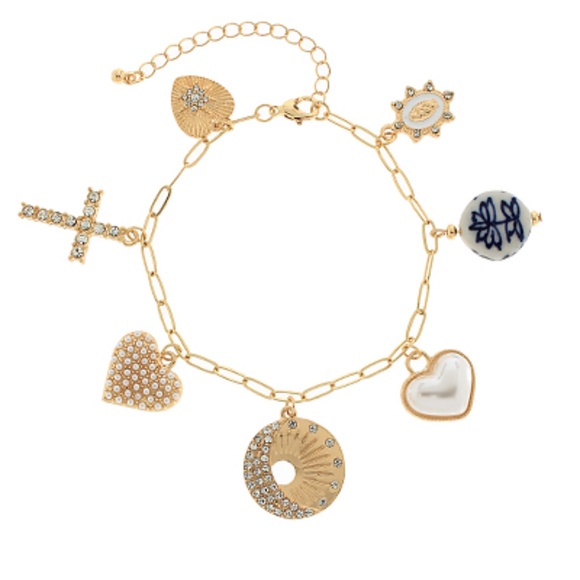 Ceramic & Heart Multi Charm Bracelet - Picture 1 of 1